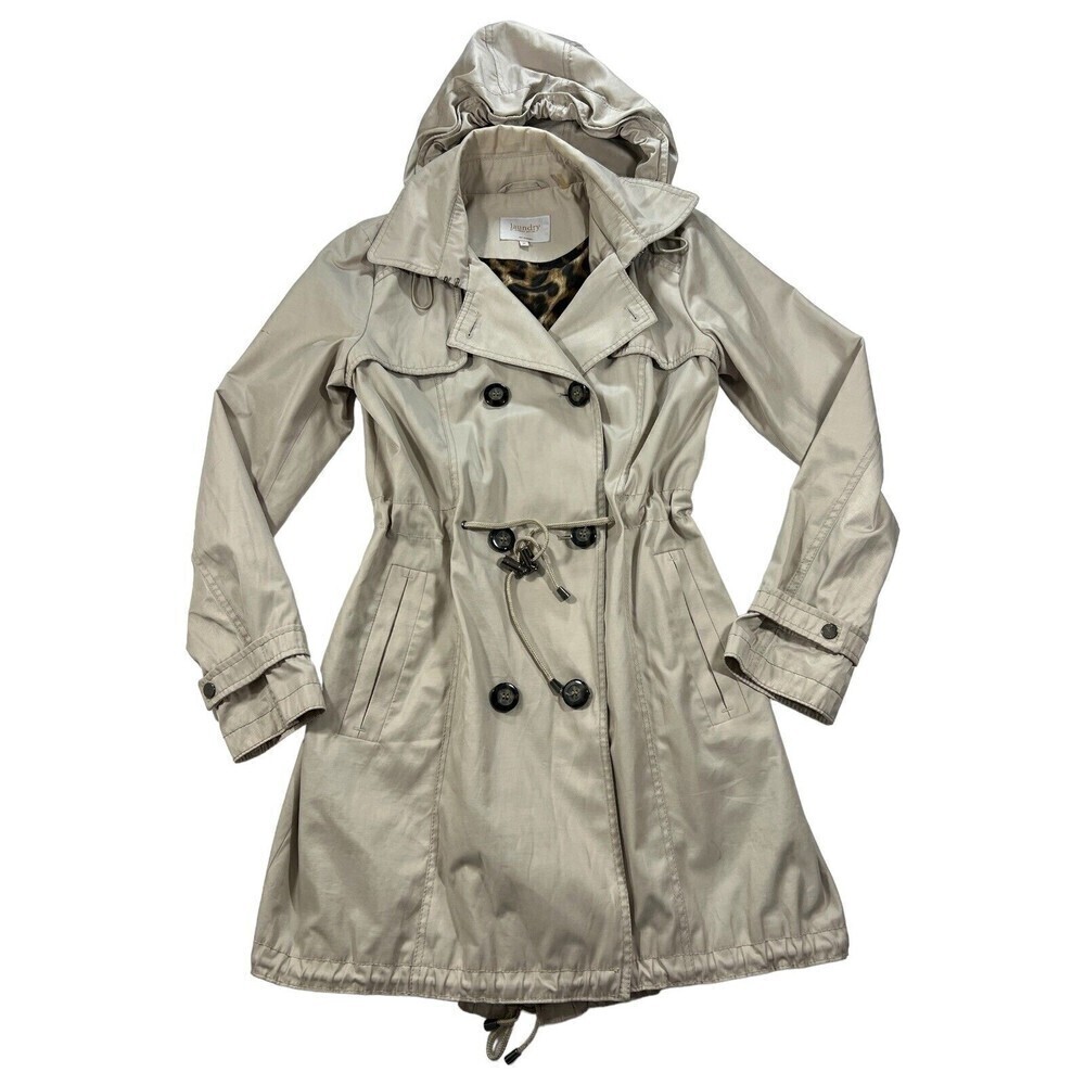 Laundry by Shelli Segal Double‎ Breasted Hooded Trench Coat Cream Size M